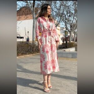 Vilagallo Pink and Cream Embroidered dress size L